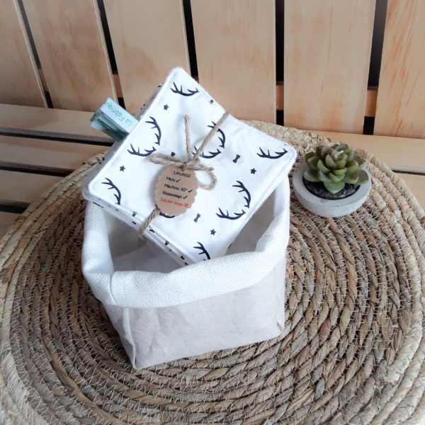 Kit panière + 10 lingettes rennes n&b